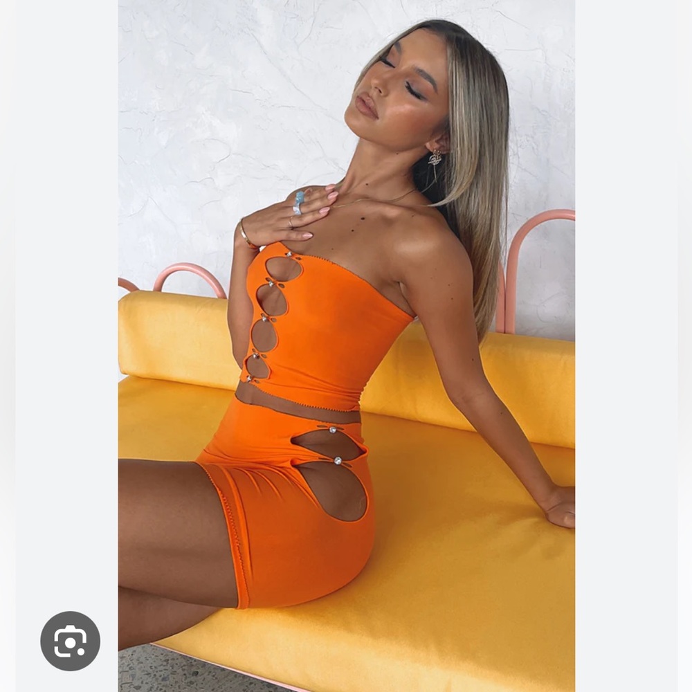 White Fox Boutique Orange Crop & Mini Skirt Set